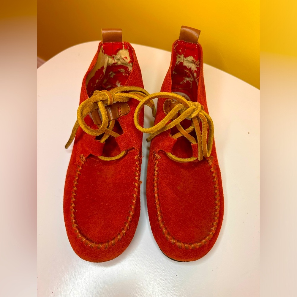 Lands' End Orange Suede Moccasin with Rubber Bottoms